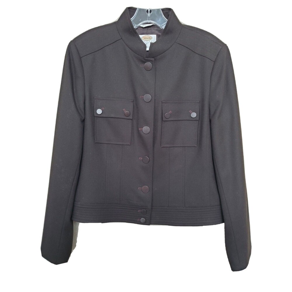 Talbots Petites Brown Wool Made In Italy Stretch Fabric Button-Up Jacket Size 12